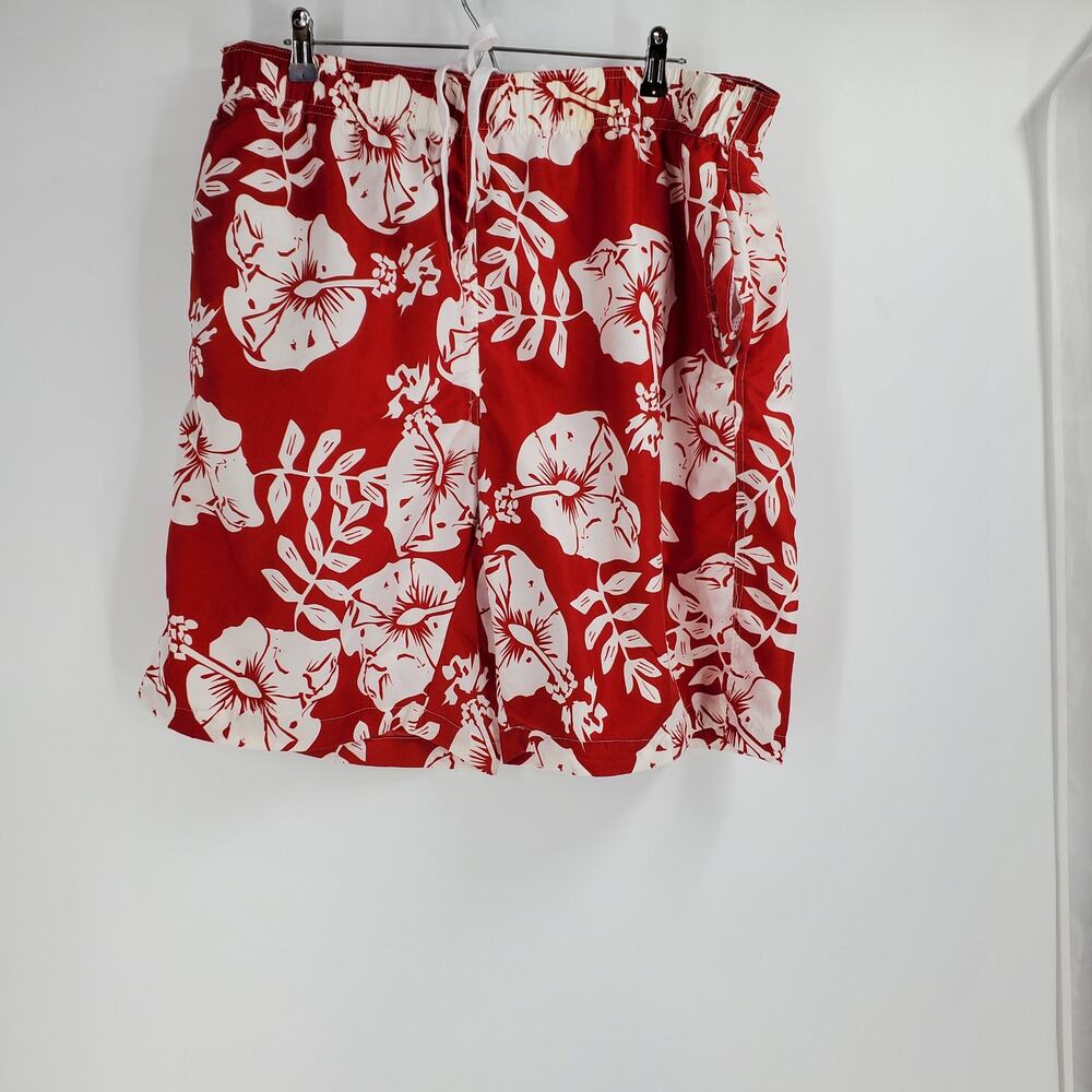 ORIGINAL DELUXE Men XL Red And White Swim Trunks